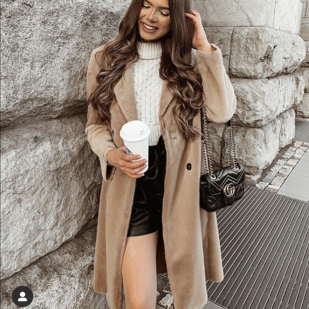 Zara Faux Fur Double Breasted Coat - Picture 4 of 13